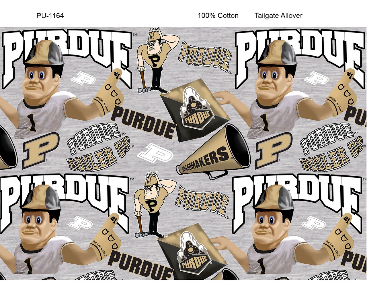 Sykel Enterprises-Purdue University Cotton Fabric-Purdue Boilermakers Mascot Heather Cotton Quilting Fabric